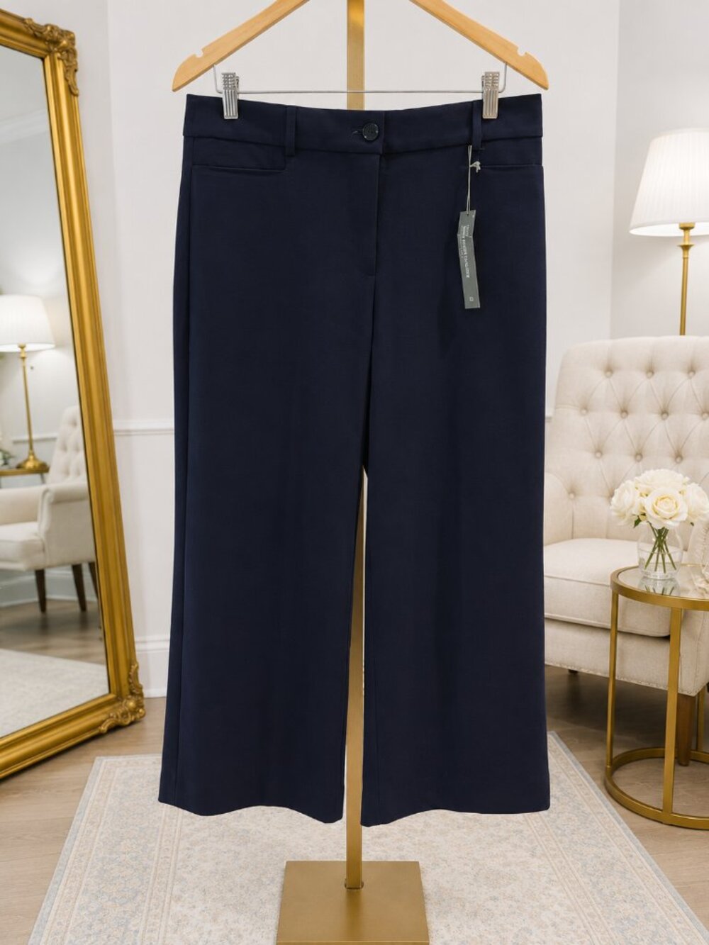 Dark Navy, Curvy High Waist Trousers, Size 10, LOFT